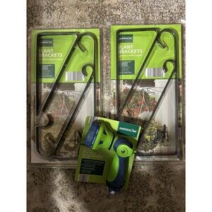 2- HANGING PLANT BRACKET 2 PACK DURABLE POWDER COATED STEEL "GARDENLINE" &Nozzle